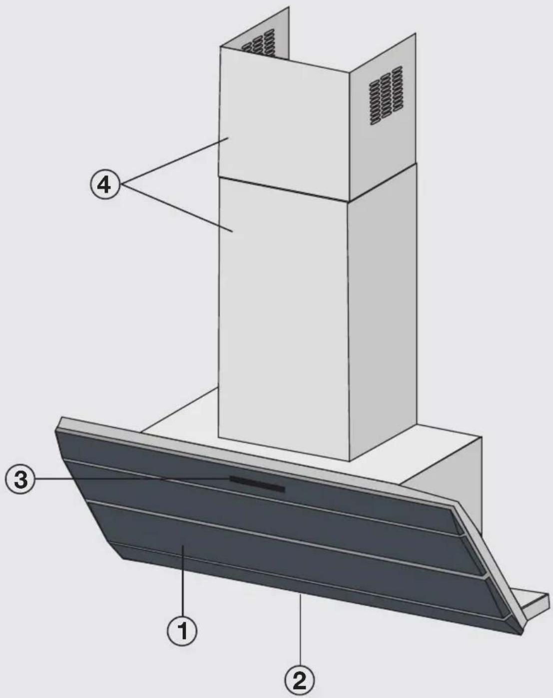 Technical diagram of a multi-tiered kitchen or oven structure with numbered components labeled 1 to 4.