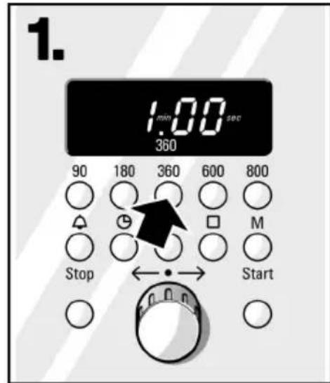 1. min 100 sec 360 90 180 360 600 800 Stop M Start