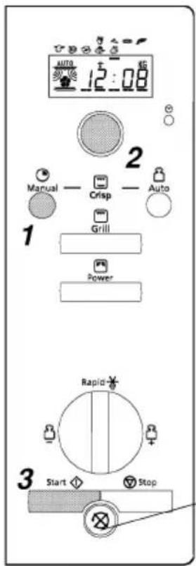 AUTO 12:08 Auto Manual — Crisp — Auto Grill Power Rapid Start Stop