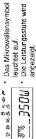 Das Mikrowellensymbol leuchtet auf. Die Leistungsstufe wird angezeigt.