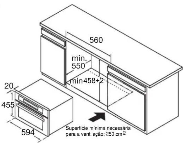 560 min. 550 min458+2 20 455 594 Superfície mínima necessária para a ventilação: 250 cm²