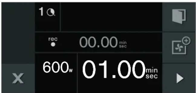 1 Q rec 00.00 min sec 600w 01.00 min sec