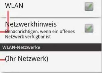 WLAN Netzwerkhinweis Benachrichtigen, wenn ein offenes Netzwerk verfügbar ist WLAN-Netzwerke (Ihr Netzwerk)