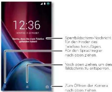 12:36 SCHNAL 2 OCTOBER Denke, dass Sie mein Telefon gehenden habert Sperbildschirm-Nachricht für den Finder des Telefons hinzufügen. Für den Sprachreg er nach oben ziehen. Nach open ziehen, um den Bildschirm zu entsperren. Zürm Öffnen der Kamera nach oben ziehen.