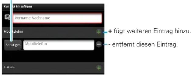 Konakt hinzufügen Vorname Nachname Modulafon Sonstiges Mobiltelefon + fügt weiteren Eintrag hinzu. - entfernt diesen Eintrag. E-Mails