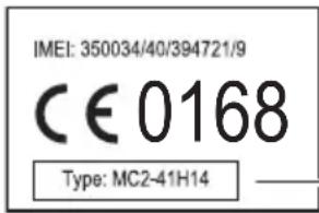IMEI: 350034/40/394721/9 CE0168 Type: MC2-41H14