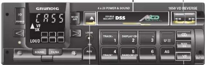 GRUNDIG 4 x 20 POWER & SOUND 1650 VD REVERSE CASS SCAN APP DOUBLE SECURITY DSS AVCD VFSK LOAD SOUND FA/BA TRACK DISPLAY CD 3 u≡ CO MAIN OK TRACK RANDOM CD 6 AS VF