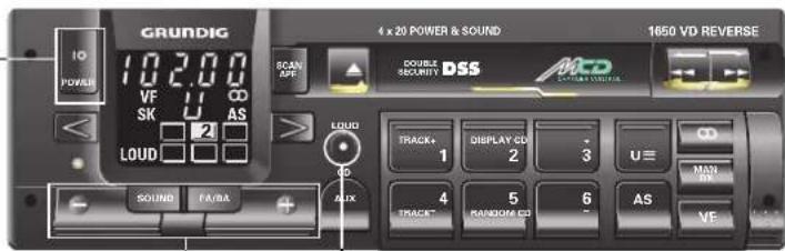 GRUNDIG 4 x 20 POWER & SOUND 1650 VD REVERSE 10 POWER 10.2.00 VF SK U CD AS LOAD LOUD DOUBLE SECURITY DSS ACD SOUND FA/BA + ALIX TRACK+ 1 DISPLAY CD 2 3 U≡ CD MAN AV TRACK- 5 RANDOM CD 6 AS VE