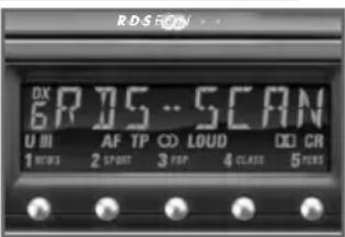 R.D.S FON DX 6 PR 75 ... SCAN U III 1 MHz AF TP 2 SPORT 3 POP 4 LOUD 5 CLASS DO CR 5 PERS