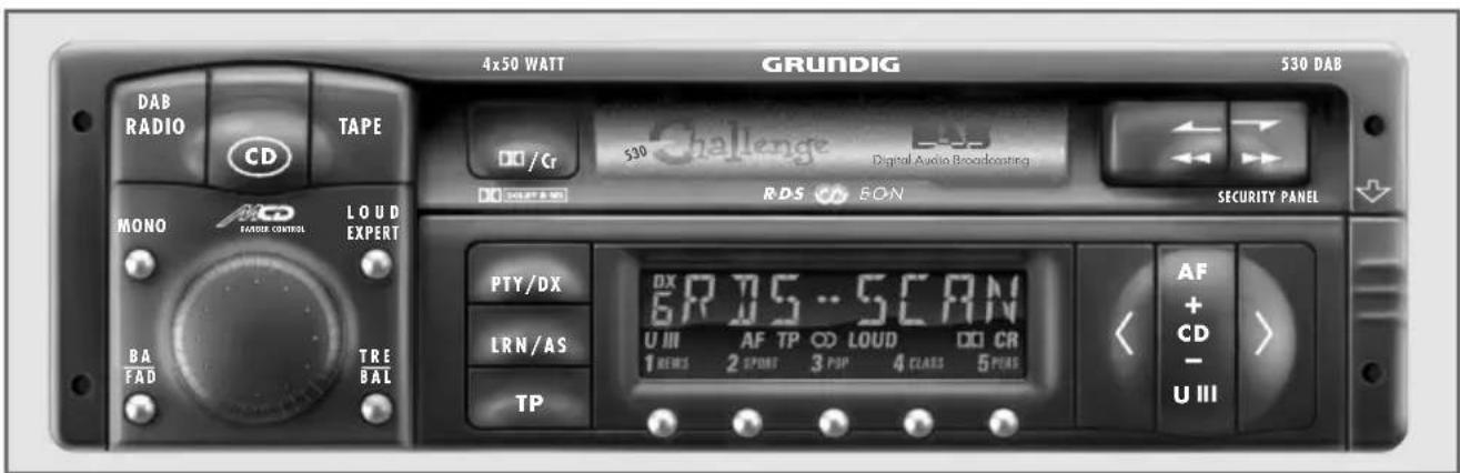 4x50 WATT GRUNDIG 530 DAB DAB RADIO CD TAPE MO / Cr 530 Challenge Digital Audio Broadcasting MONO FACTOR CONTROL LOUD EXPERT BA FAD TRE BAL RDS EON SECURITY PANEL PTY/DX DX 6R75-SCAN LRN/AS U III AF TP OD LOUD OD CR 1 REMS 2 SPORT 3 POP 4 CLASS 5 PARS TP AF + CD - U III
