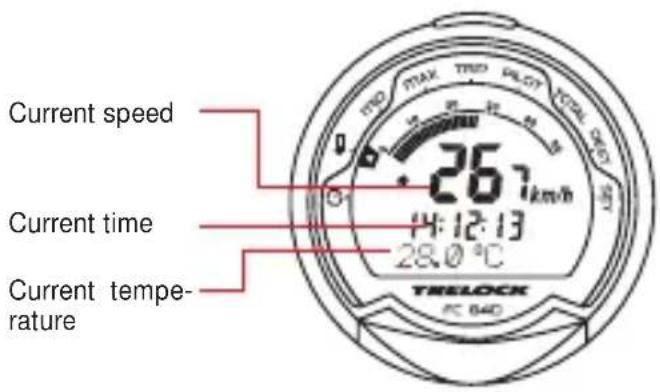 Current speed Current time Current temperature 26.7 km/h 14:12:13 28.0 °C TRELOCK FC B40