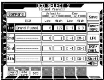 CASIO MZ-2000 - Im DCO-Menü wählen Sie Envelope (Hüllkurve), wenn Sie die Einstellungen des Hüllkurvengenerators ändern möchten. - 1