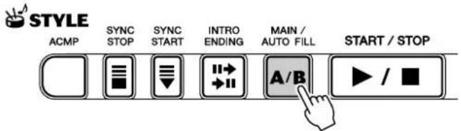 STYLE ACMP SYNC STOP SYNC START INTRO ENDING MAIN / AUTO FILL START / STOP A/B