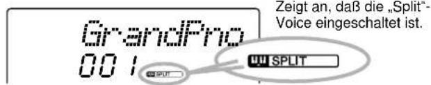 GrandPro 001 SPLIT Zeigt an, daß die „Split“ Voice eingeschaltet ist.