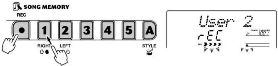 SONG MEMORY REC 1 2 3 4 5 A RIGHT LEFT STYLE USER 2 R EC TENPO RECEIPE 00:1