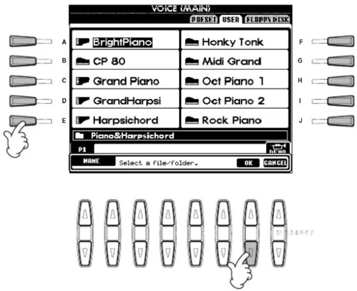 Geben Sie den neuen Name ein (Seite 48). NAME BrightPiano CASE ..-1 ABC2 DEF3 GHI4 JKL5 MM06 OK ICON PARS7 TUU8 MXYZ9 _0 AAG DELETE CANCEL