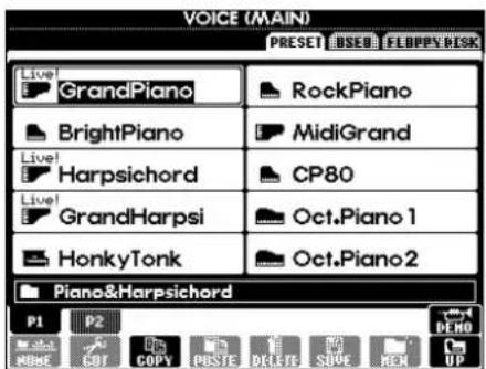 VOICE (MAIN) PRESET BSEE FLEPPY BESK Live1 GrandPiano RockPiano BrightPiano MidiGrand Live1 Harpsichord CP80 Live1 GrandHarpsi Oct.Piano 1 HonkyTonk Oct.Piano2 Piano&Harpsichord P1 P2 BENO RIME COPY POSTS BKEE SHOE MEX UP
