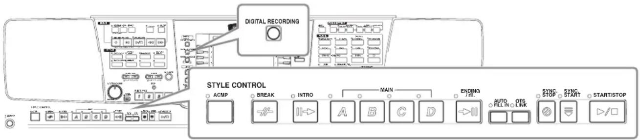 DIGITAL RECORDING STYLE CONTROL ACMP BREAK INTRO MAIN ENDING AUTO OTS SYNC SYNC STOP START START/STOP