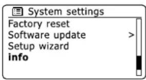 System settings Factory reset Software update > Setup wizard info