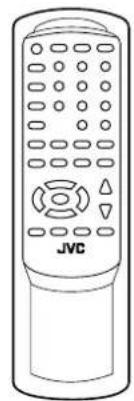 Line drawing of a JVC remote control with no text or symbols on the device itself.