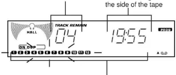 the side of the tape TRACK REMAIN HALL ON DSP 1 2 3 4 5 6 7 8 9 10 11 12 19:55 PROC A Q.D