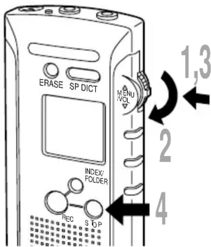 ERASE SP DICT MENU VOL INDEX FOLDER REC S T P 1,3 2 4