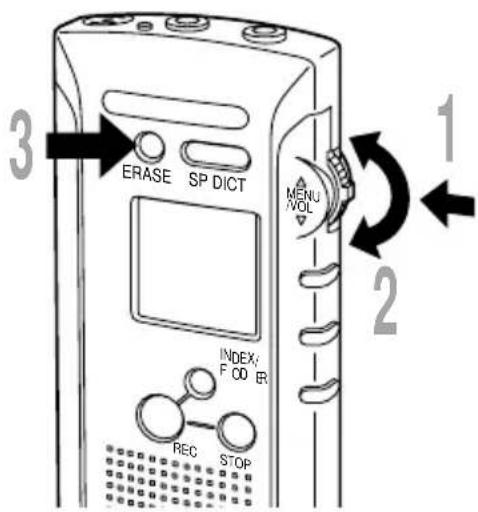 3 ERASE SP DICT MENU/VOL INDEX: F 00 IR REC STOP 1 2