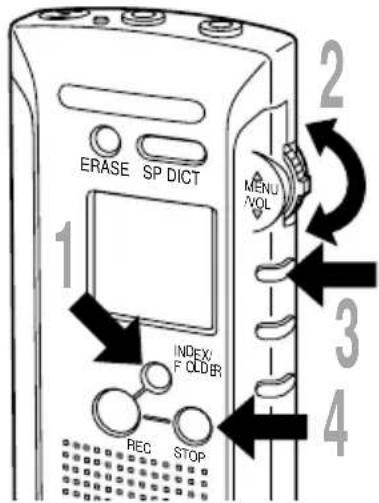 ERASE SP DICT 1 INDEX: F OLDER REC STOP MENU AVOL 2 3 4