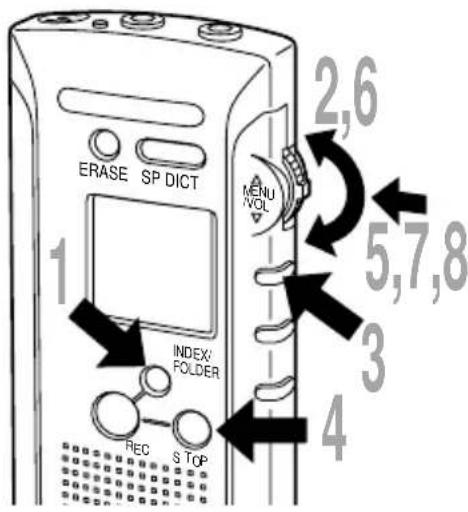 ERASE SP DICT 1 INDEX/ FOLDER REC S TOP MENU VOL 2,6 5,7,8 3 4