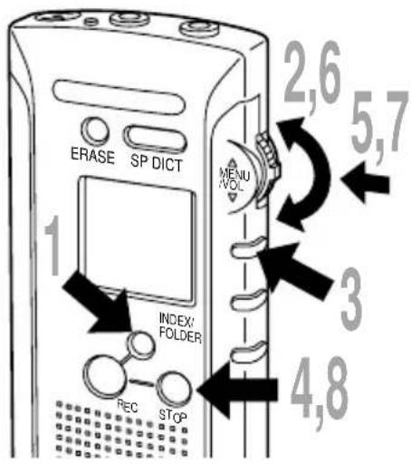 ERASE SP DICT MENU VOL INDEX/ FOLDER REC STOP 1 2,6 5,7 3 4,8