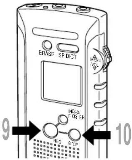 ERASE SP DICT MENU VOL INDEX/F OB ER REC STOP 9 10