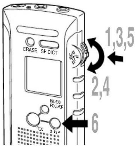ERASE SP DICT MENU VOL INDEX/ FOLDER REC S T O P 1,3,5 2,4 6