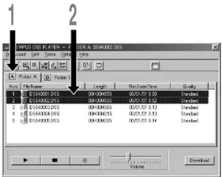 MPUS DSS PLAYER - F D5840002.DSS Folder A: DS640002.DSS Load Edit Tools Opto Help A Folder A B Folder C Num File Name Length RecDate/Time Quality 1 DS640001.DSS 00H00M05S 00/01/01 0.00 Standard 2 DS640002.DSS 00H00M50S 00/01/01 0.02 Standard 3 DS640003.DSS 00H00M36S 00/01/01 0.13 Standard 4 DS640004.DSS 00H00M21S 00/01/01 0.13 Standard 5 DS640005.DSS 00H00M28S 00/01/01 0.14 Standard Volume Download