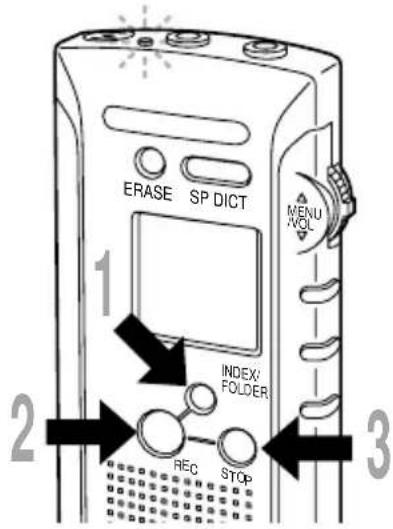 ERASE SP DICT MENU VOL INDEX FOLDER REC STOP 2 3
