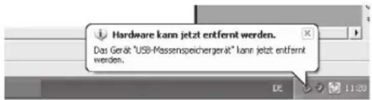 Hardware kann jetzt entfernt werden. Das Gerät "USB-Massenspeichergerät" kann jetzt entfernt werden.