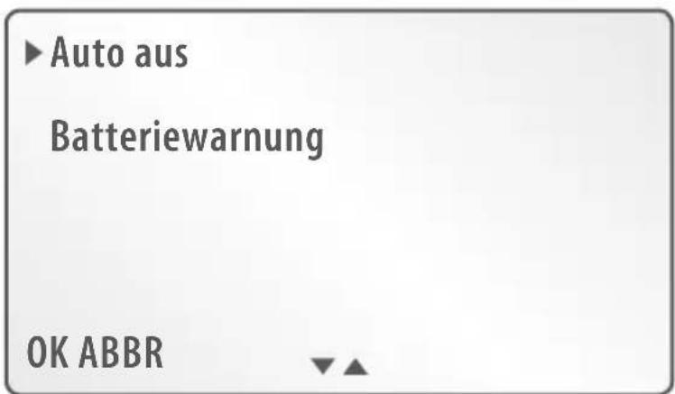 ▶ Auto aus Batteriewarnung OK ABBR ▼▲