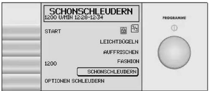 SCHONSCHLEUDERN 1200 U/MIN 12:28-12:34 START LEICHTBÜGELN AUFFRISCHEN 1200 FASHION SCHONSCHLEUDERN OPTIONEN SCHLEUDERN PROGRAMME