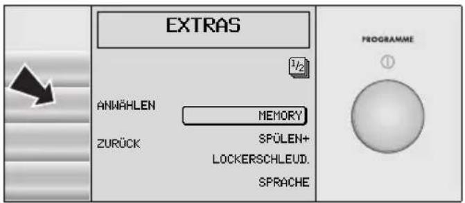 EXTRAS ANMÄHLEN MEMORY ZURÜCK SPÜLEN+ LOCKERSCHLEUD. SPRACHE PROGRAMME ①