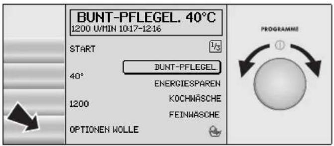 BUNT-PFLEGEL. 40°C 1200 U/MIN 10:17-12:16 START 1/3 40° BUNT-PFLEGEL ENERGIESPAREN KOCHWÄSCHE FEINWÄSCHE 1200 OPTIONEN WOLLE PROGRAMME