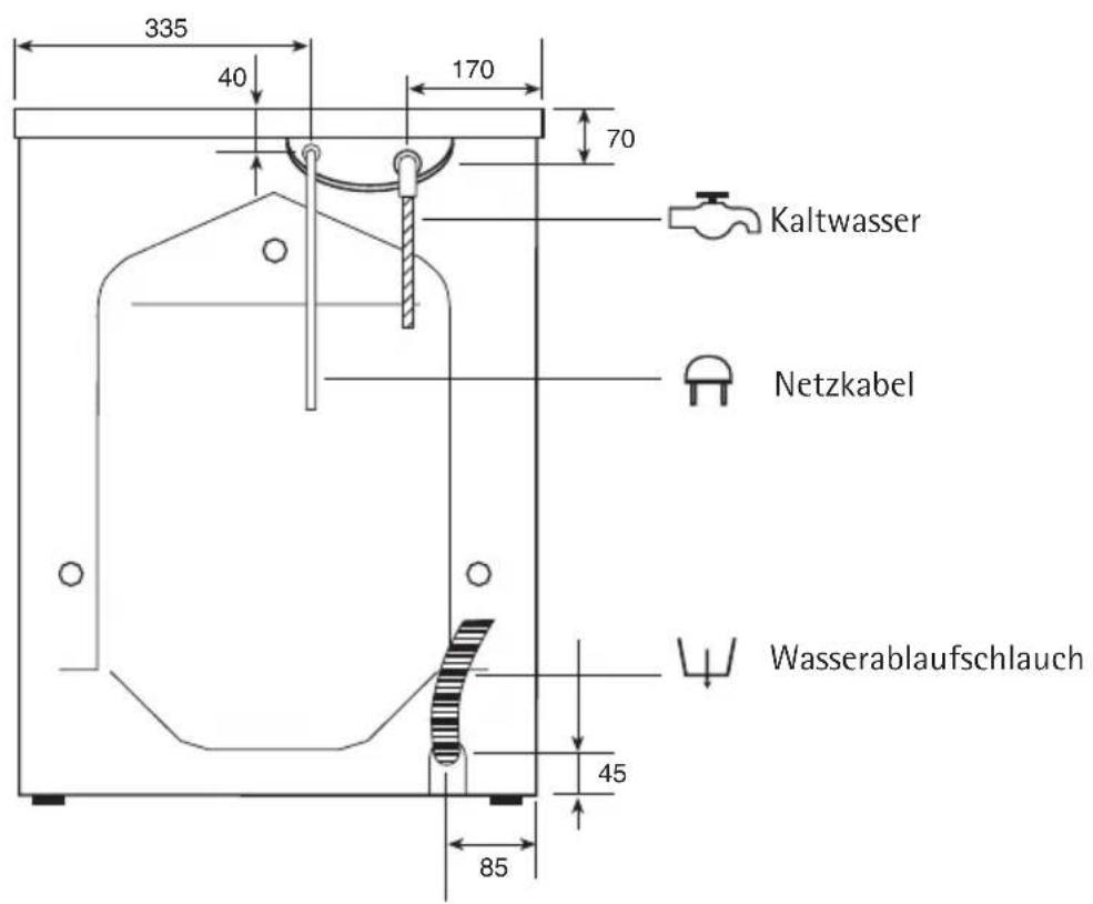 335 40 170 70 Kaltwasser Netzkabel Wasserablaufschlauch 45 85