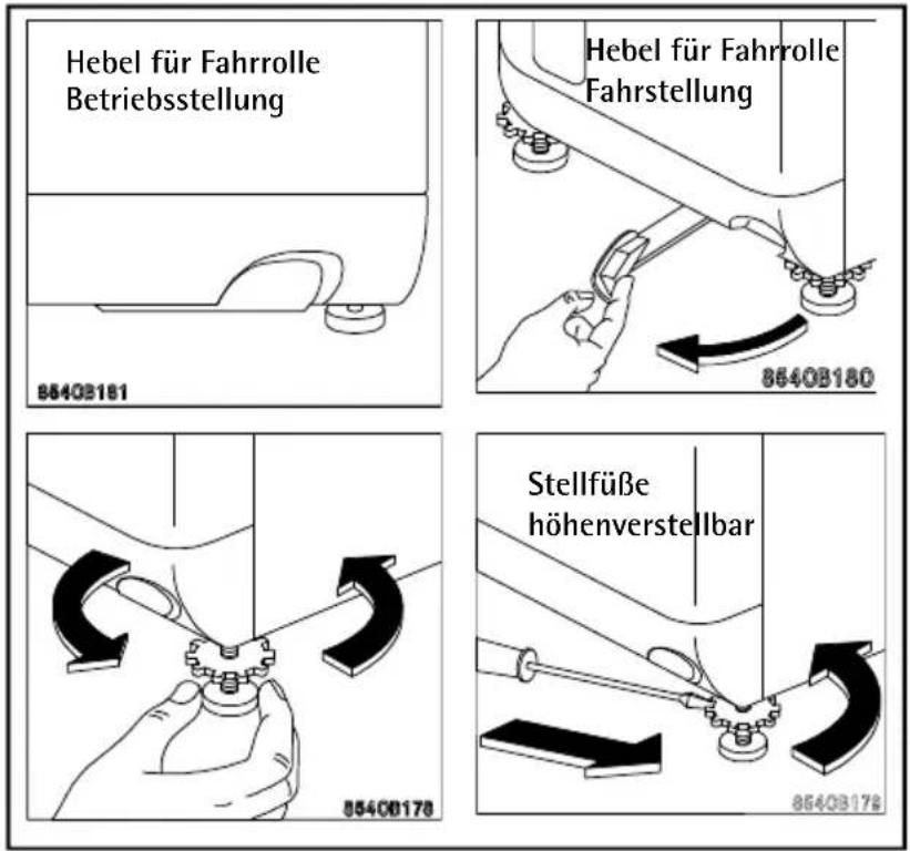 Hebel für Fahrrolle Betriebsstellung 86403181 Hebel für Fahrrolle Fahrstellung 86403180 Stellfüße höhenverstellbar 85403178 86403178