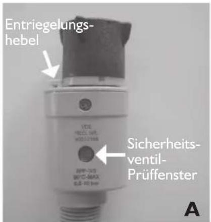 Entriegelungs- hebel VCE HED. NO. HED. VSS MPP-203 MPC-MAX EU-10 mm Sicherheits- ventil- Prüffenster A