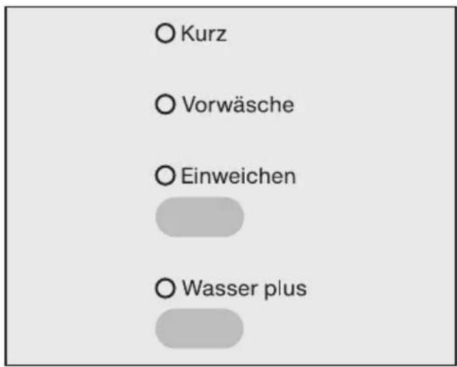O Kurz O Vorwäsche O Einweichen O Wasser plus