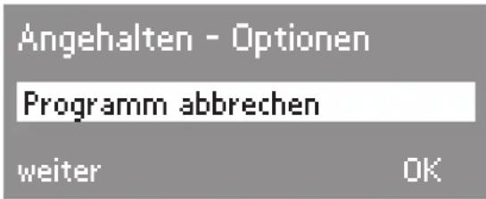 Angehalten - Optionen Programm abbrechen weiter OK