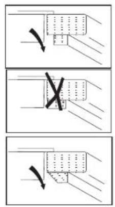 Three-step diagram illustrating a mechanical or structural modification process with checkmark indicators and cross marks.