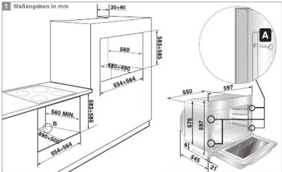 1 Maßangaben in mm 35+40 560 480-490 554-564 583-585 560 MIN. B 490+500 554+564 583+585 550 597 575 597 6 545 21 A