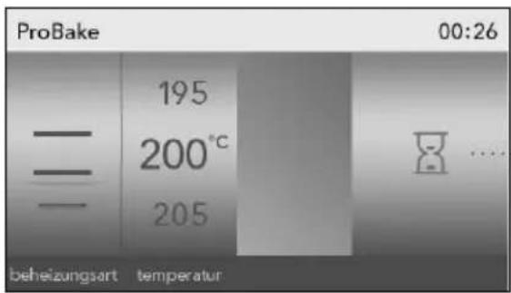 ProBake 00:26 195 200°C 205 beheizungsart temperatur