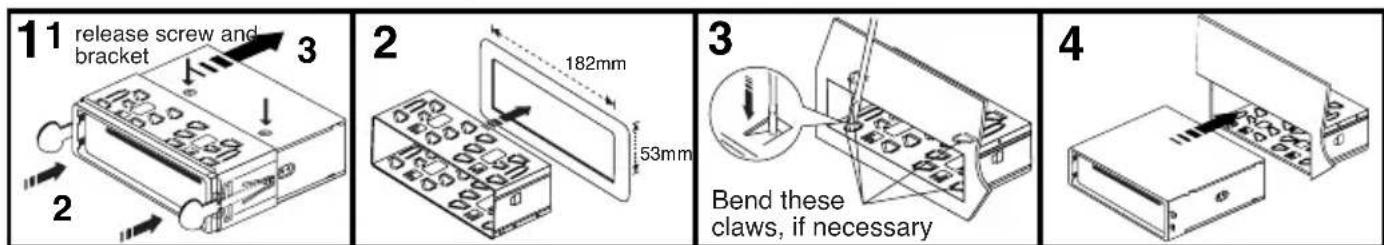 1 release screw and bracket 2 3 182mm 53mm 2 3 Bend these claws, if necessary 4