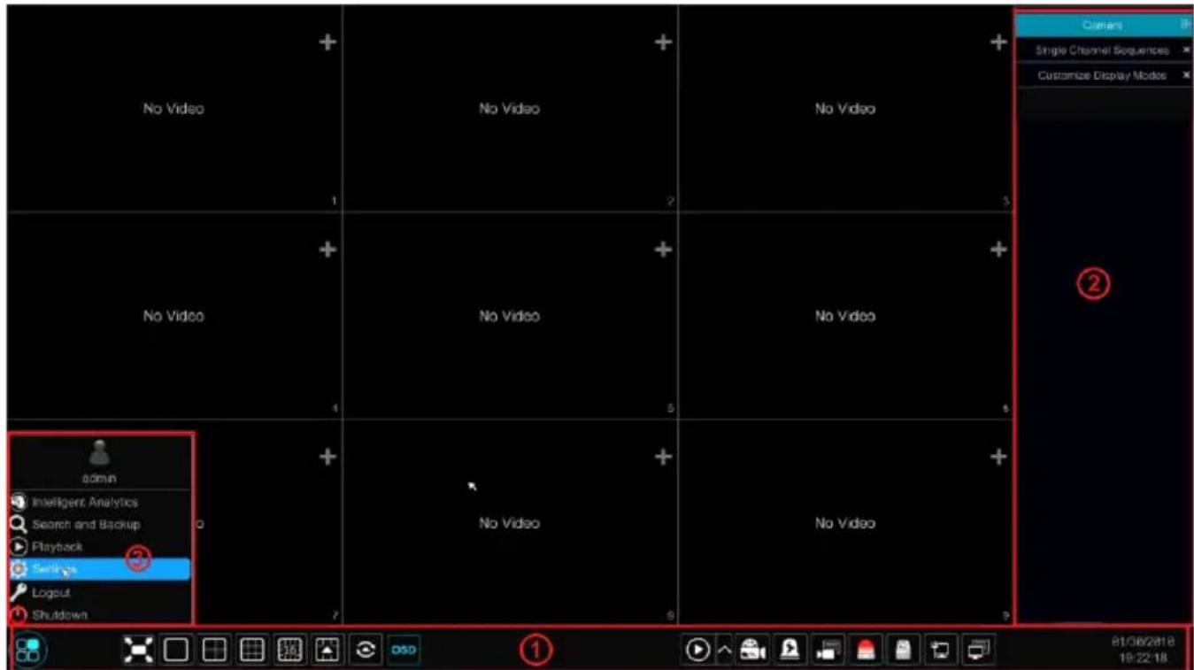 No Video + - 1 No Video + - 2 No Video + - 3 No Video + - 4 No Video + - 5 No Video + - 6 No Video + - 7 No Video + - 8 No Video + - 9 Admin Intelligent Analytics Search and Backup Playback Settings Logout Shutdown ② Camers Single Channel Sequences Customize Display Modos 0 7 0 1 21/08/2018 18:22:18