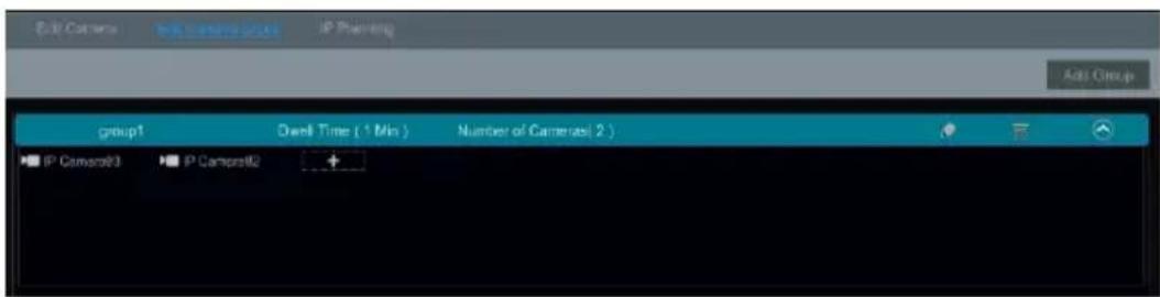 Edit Camera IP Camera01 IP Camera02 Add Group group1 Over Time ( 1 Min ) Number of Cameras ( 2 ) IP Camera03 IP Camera02